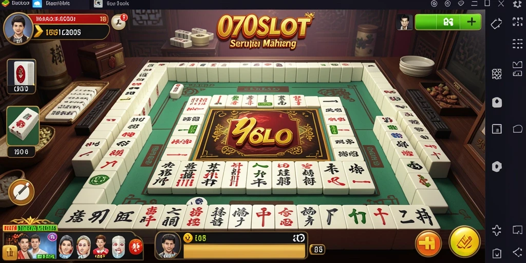Tampilan gameplay menarik dari 070SLOT dengan ubin Mahjong berwarna-warni.