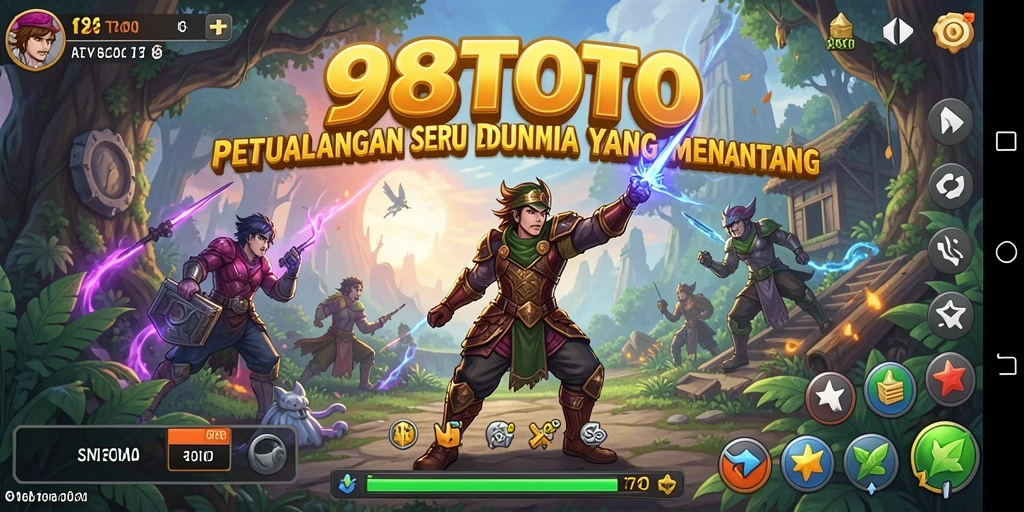 Tampilan seru gameplay 98TOTO dengan karakter petualangan yang menantang.