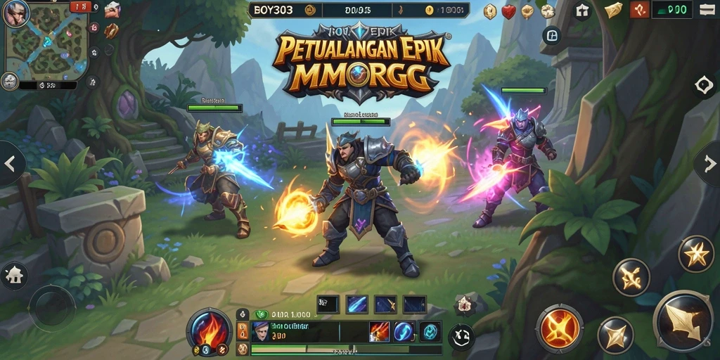 Screenshot gameplay BOY303 menunjukkan aksi pertarungan yang seru di dunia MMORPG.